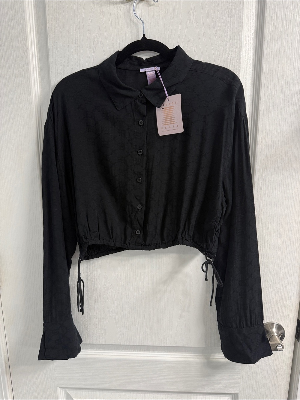 Savage X Fenty Black Cropped Button-Down Long Sleeve Top-Lingerie by Rhianna